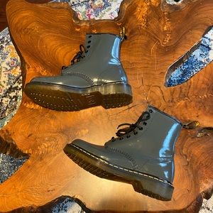 Dr. Martens Army Green Patent Leather 16 Hole Boot